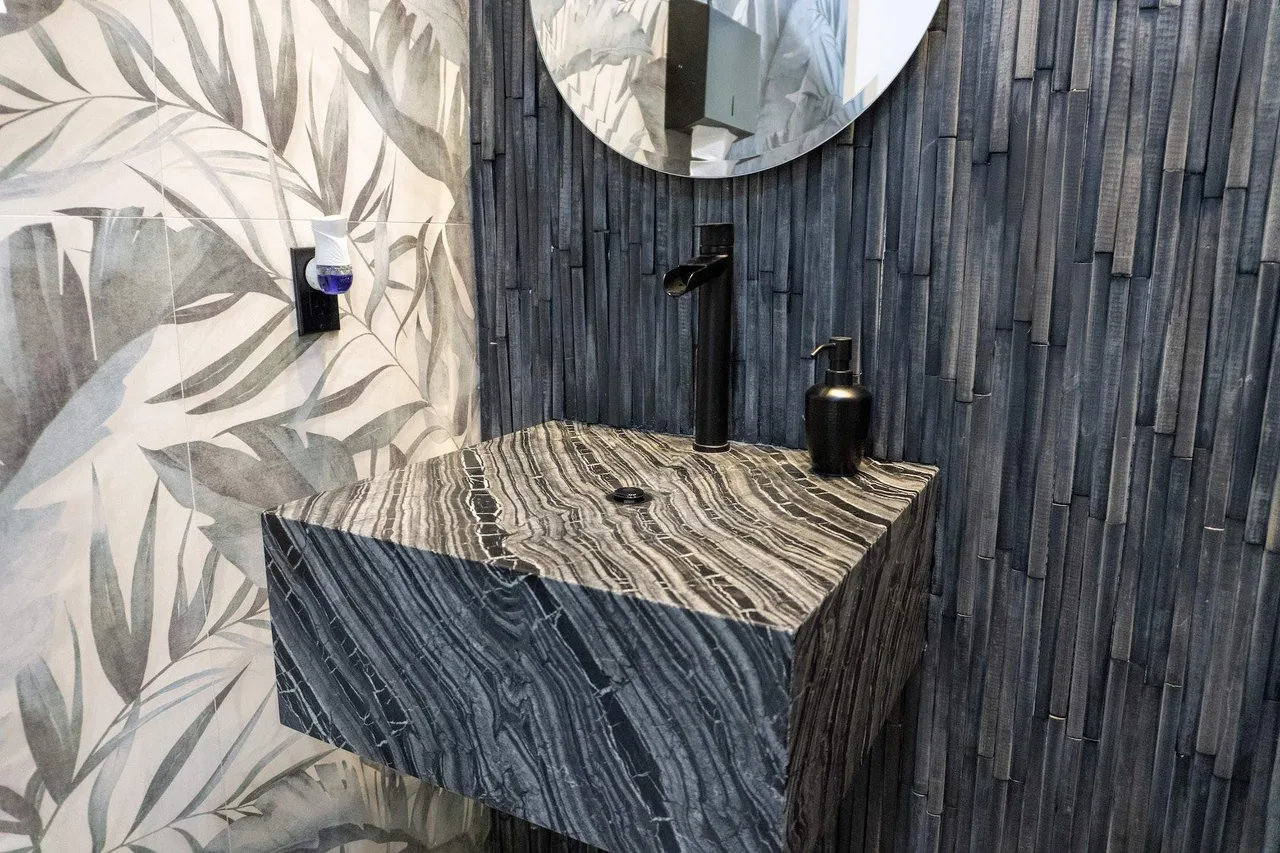 Modern unique bathroom with textured walls