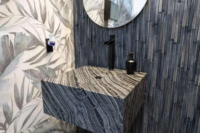 Modern unique bathroom with textured walls