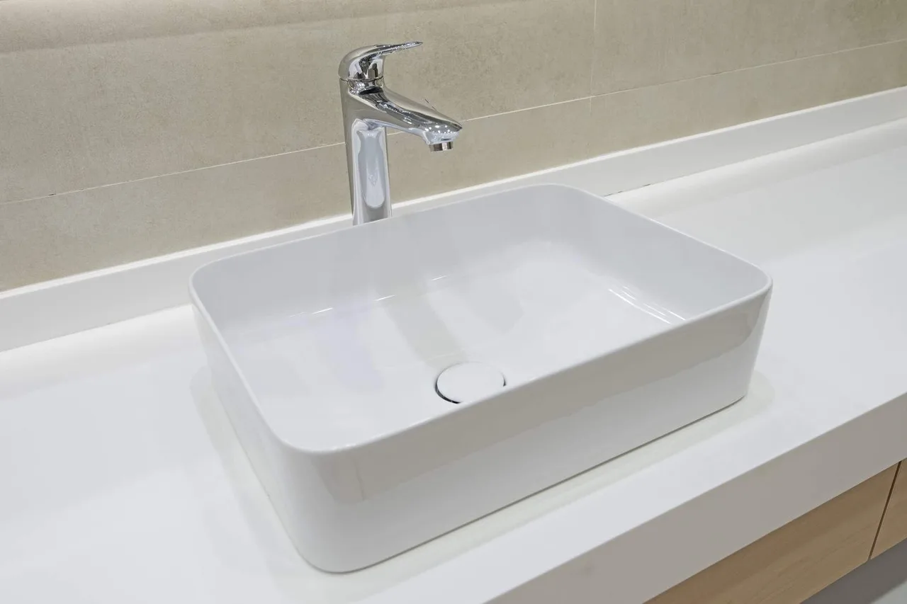 Closeup of porcelain sink